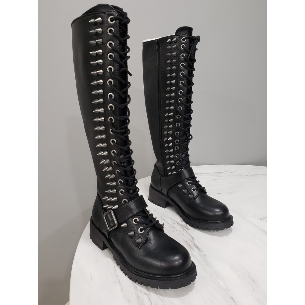 NEW SIZE 8 DOLLS KILL DARKER WAVS SPIKE SPIKED TALL COMBAT BOOTS GOTHIC PUNK EMO